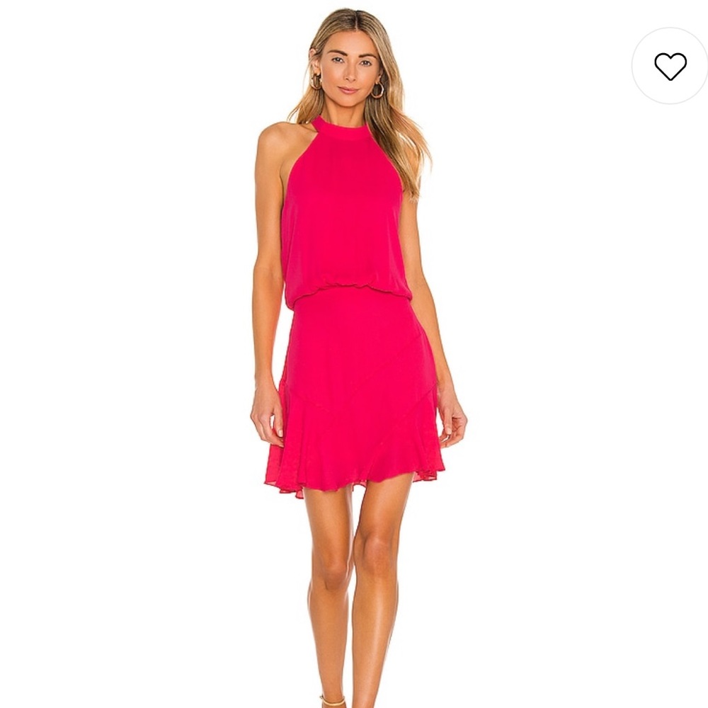 Krisa Asymmetrical Flare Halter Mini Dress in Freesia